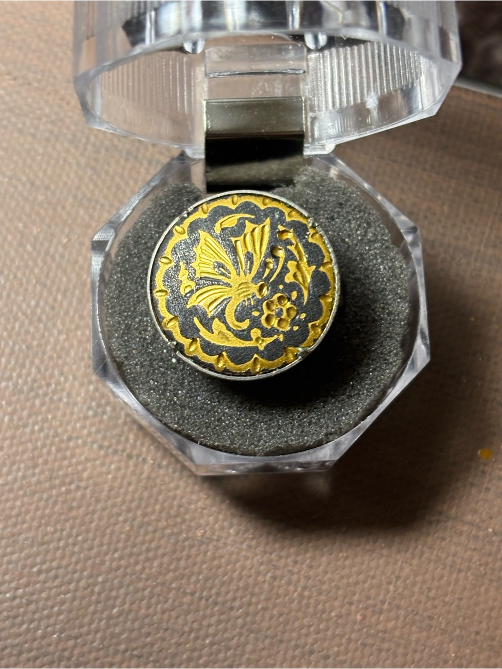 Vintage damascene ring, adjustable  - Black & Gold Toledo Spain MN